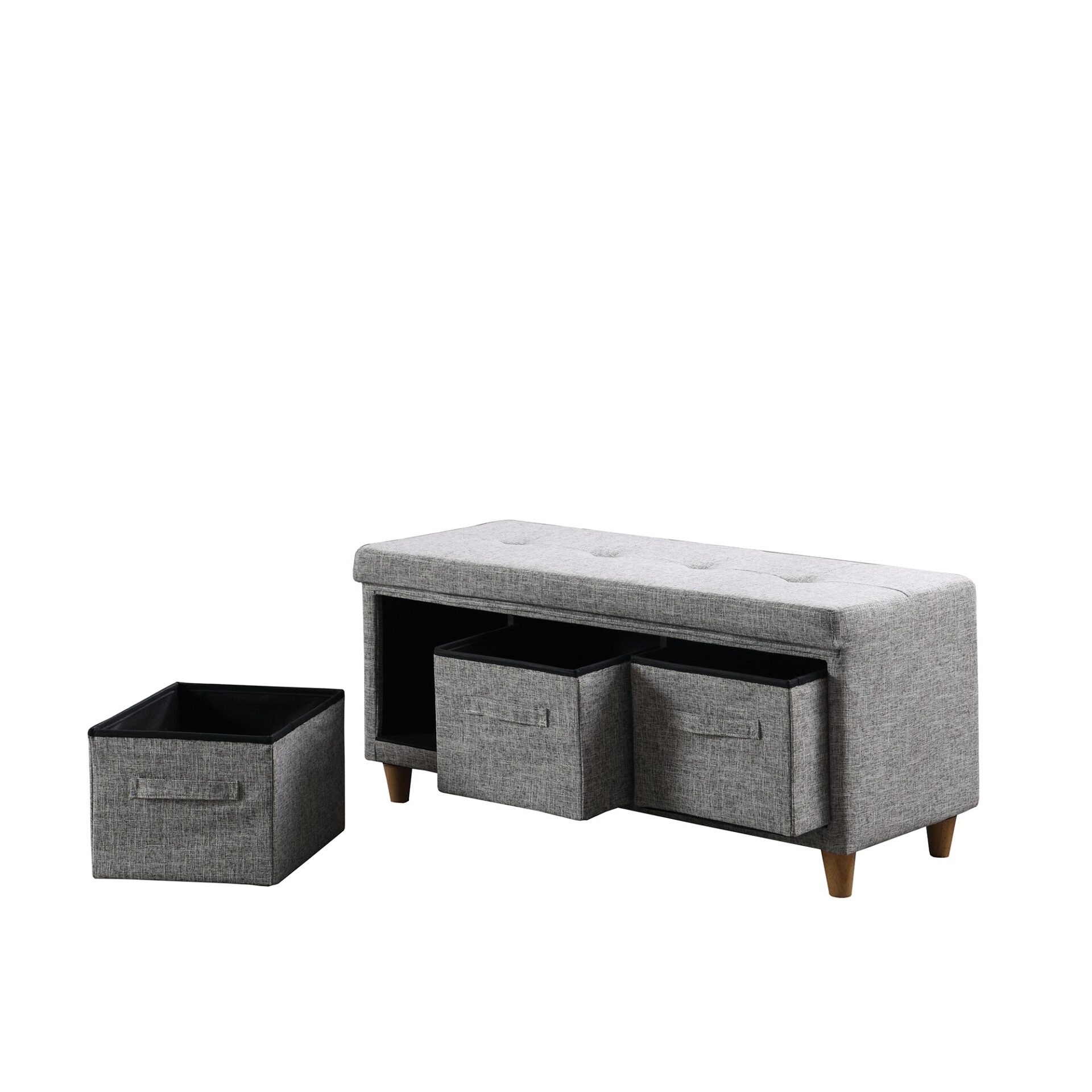 40" Gray and Brown Tufted Upholstered Storage Bench with Drawers 4 40" Gray and Brown Tufted Upholstered Storage Bench with Drawers - Image 4