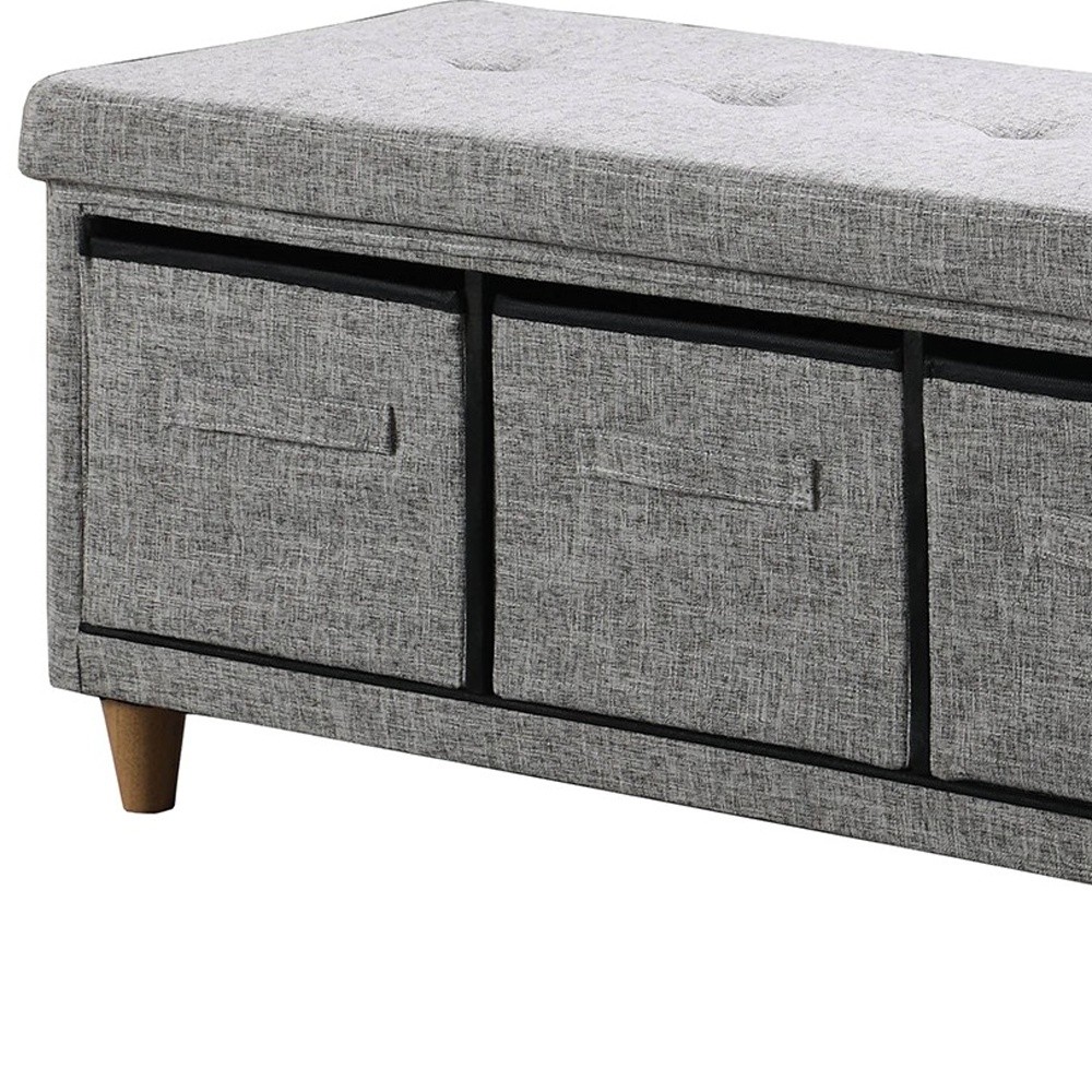 40" Gray and Brown Tufted Upholstered Storage Bench with Drawers 5 40" Gray and Brown Tufted Upholstered Storage Bench with Drawers - Image 5