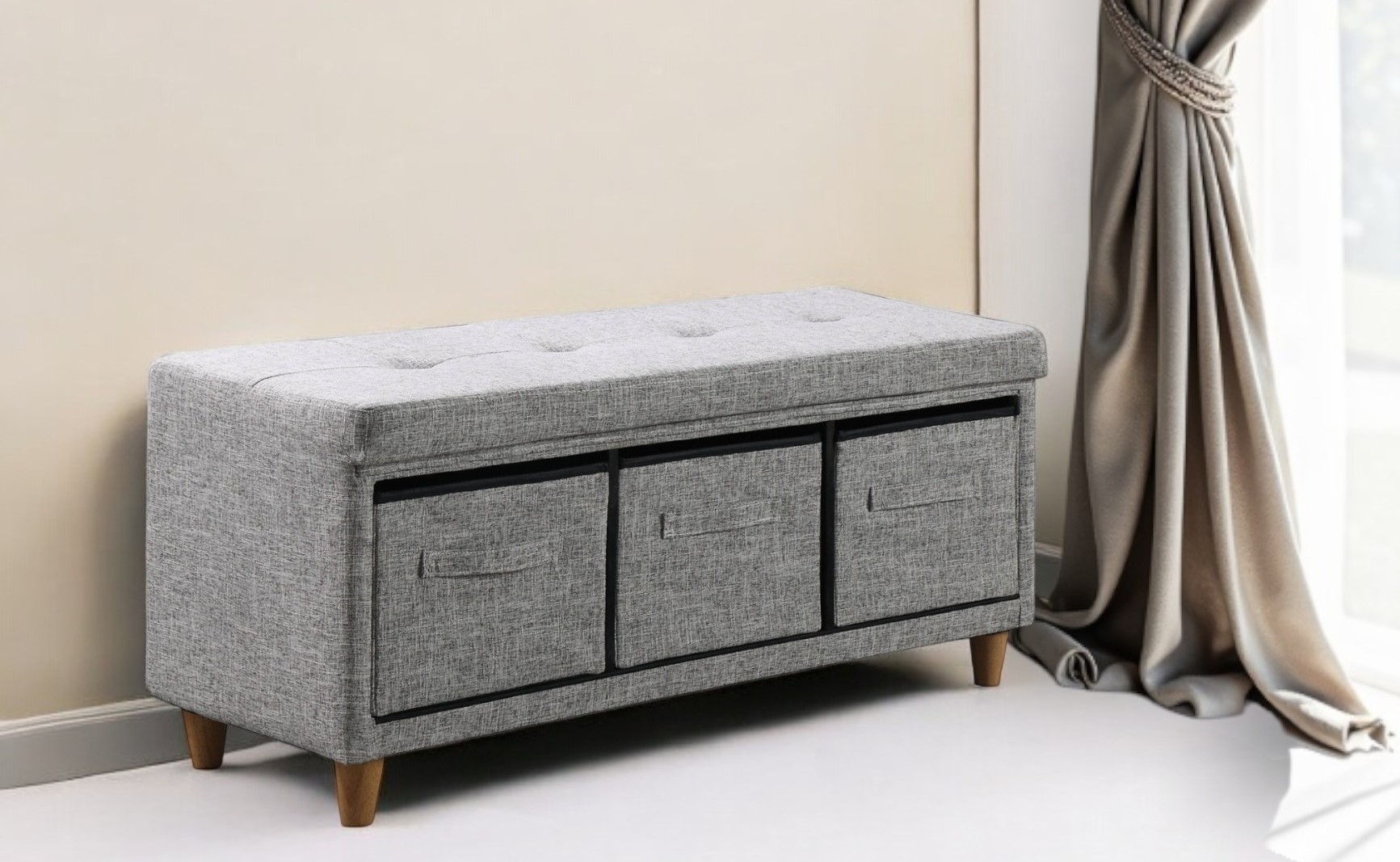40" Gray and Brown Tufted Upholstered Storage Bench with Drawers 2 40" Gray and Brown Tufted Upholstered Storage Bench with Drawers - Image 2