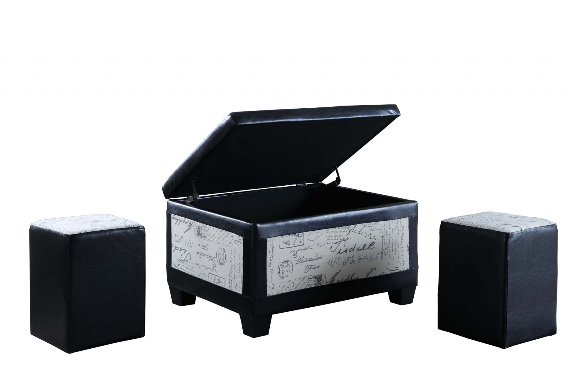 32" Black and White Faux Leather Flip Top Storage Bench 4 32" Black and White Faux Leather Flip Top Storage Bench - Image 4
