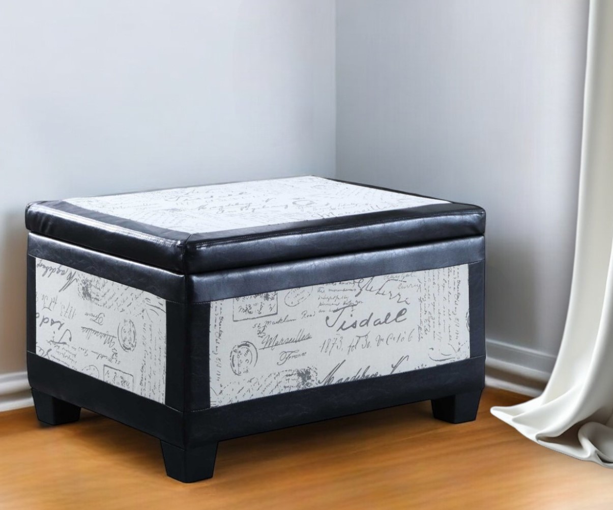 32" Black and White Faux Leather Flip Top Storage Bench 2 32" Black and White Faux Leather Flip Top Storage Bench - Image 2
