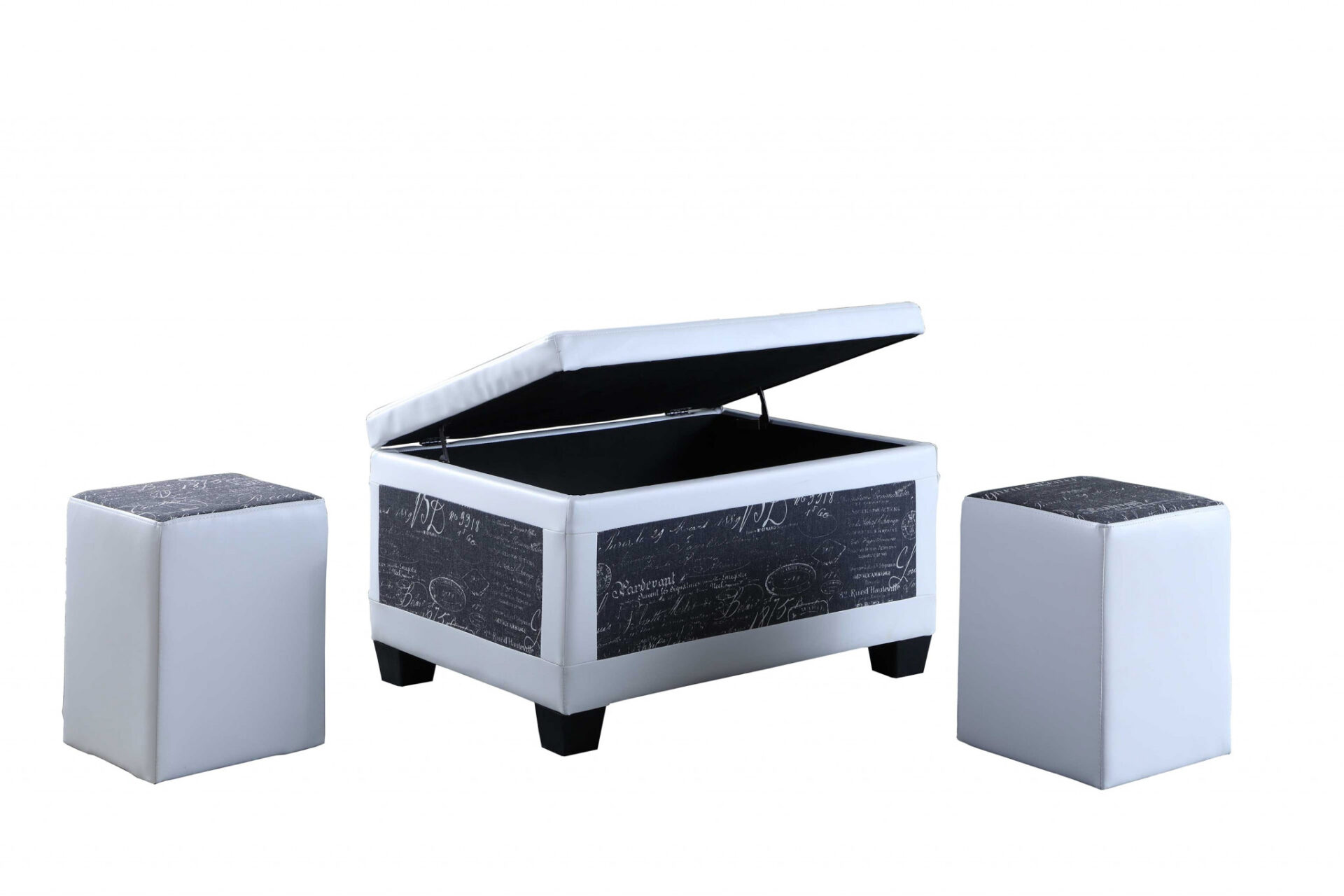 24" Black and White Upholstered Faux Leather Flip Top Bench 4 24" Black and White Upholstered Faux Leather Flip Top Bench - Image 4