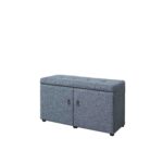 Blue Gray Linen Double Door Shoe Storage Bench