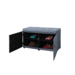 Blue Gray Linen Double Door Shoe Storage Bench