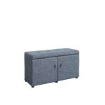 Blue Gray Linen Double Door Shoe Storage Bench