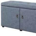 Blue Gray Linen Double Door Shoe Storage Bench