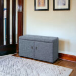 Blue Gray Linen Double Door Shoe Storage Bench