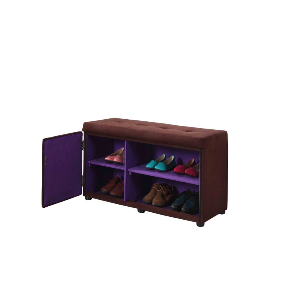 Brown and Purple Tufted Shoe Storage Bench with Compartments 3 Brown and Purple Tufted Shoe Storage Bench with Compartments - Image 3