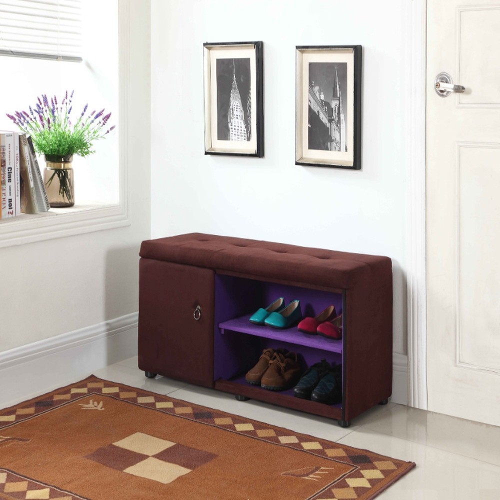 Brown and Purple Tufted Shoe Storage Bench with Compartments 6 Brown and Purple Tufted Shoe Storage Bench with Compartments - Image 6
