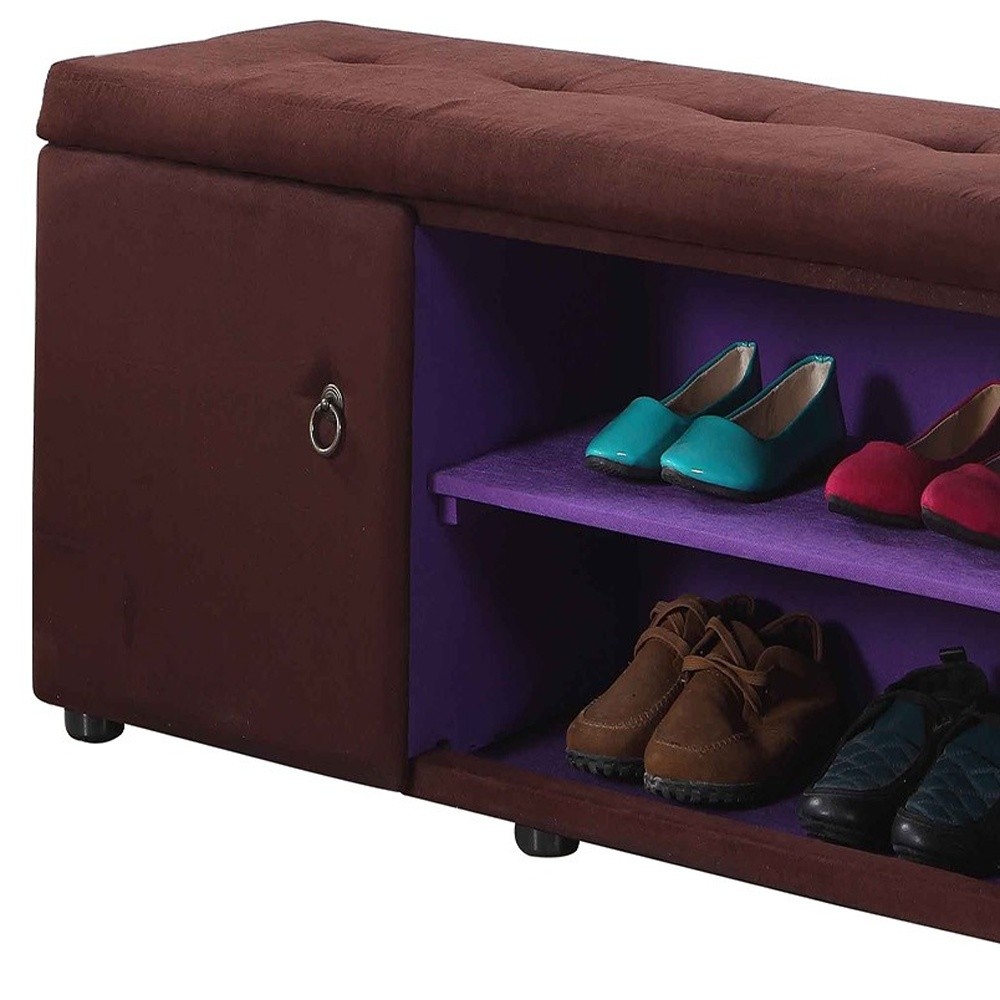 Brown and Purple Tufted Shoe Storage Bench with Compartments 5 Brown and Purple Tufted Shoe Storage Bench with Compartments - Image 5