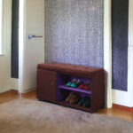 Brown and Purple Tufted Shoe Storage Bench with Compartments 9 Brown and Purple Tufted Shoe Storage Bench with Compartments