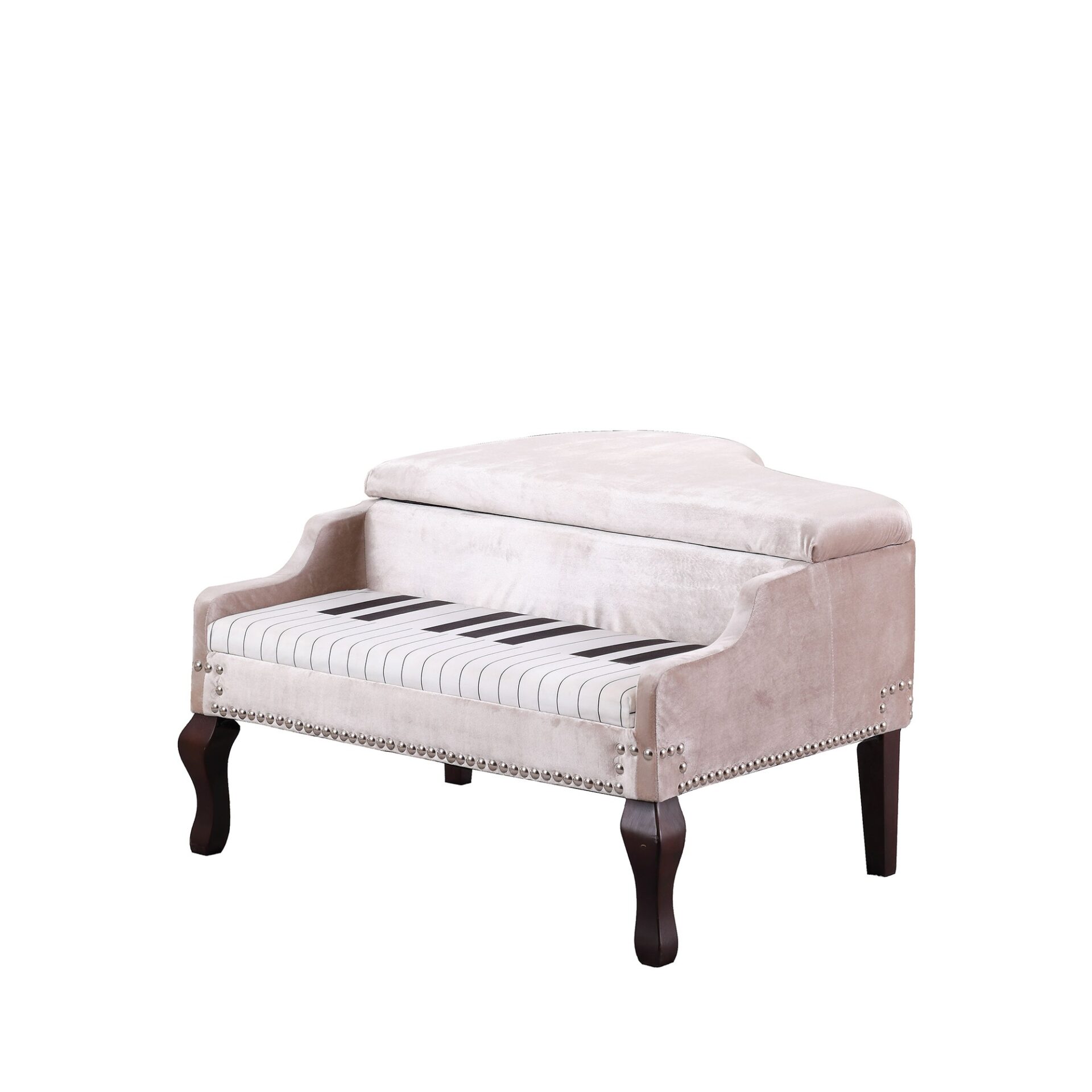 Silver Velour Baby Grand Piano Storage Bench with Nailhead Trim 1 Silver Velour Baby Grand Piano Storage Bench with Nailhead Trim