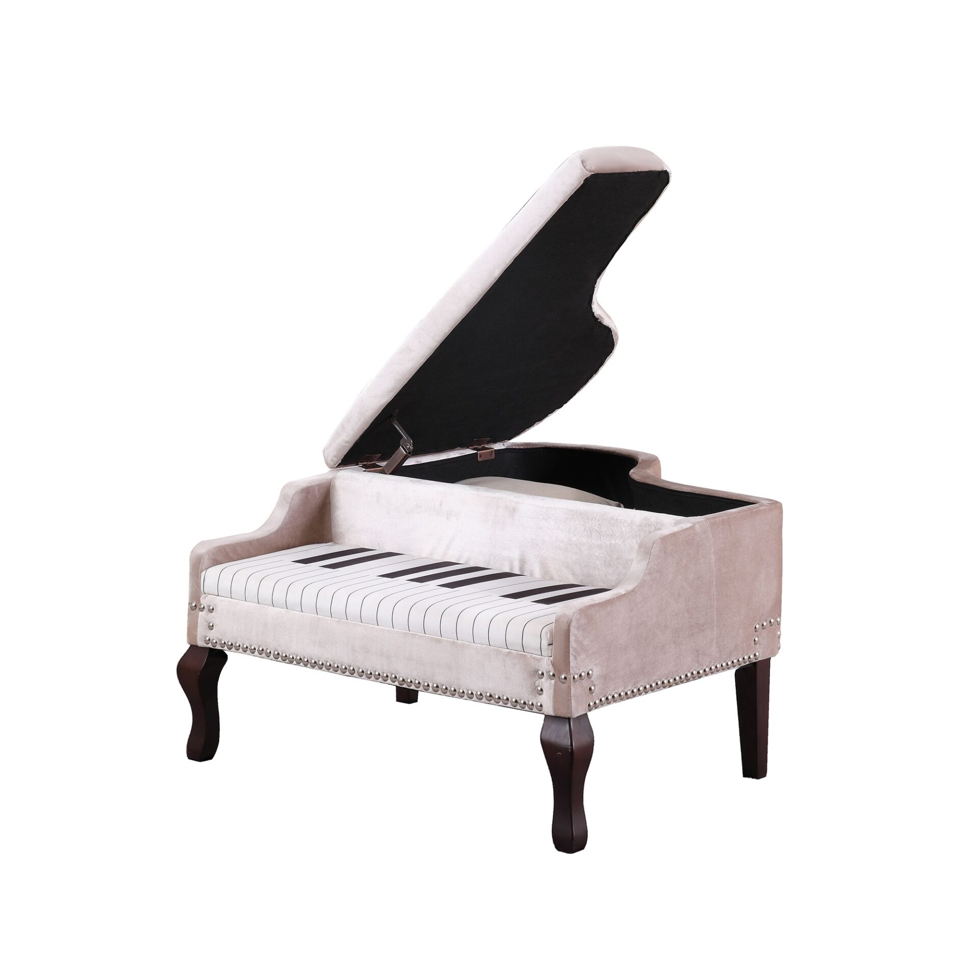 Silver Velour Baby Grand Piano Storage Bench with Nailhead Trim 3 Silver Velour Baby Grand Piano Storage Bench with Nailhead Trim - Image 3
