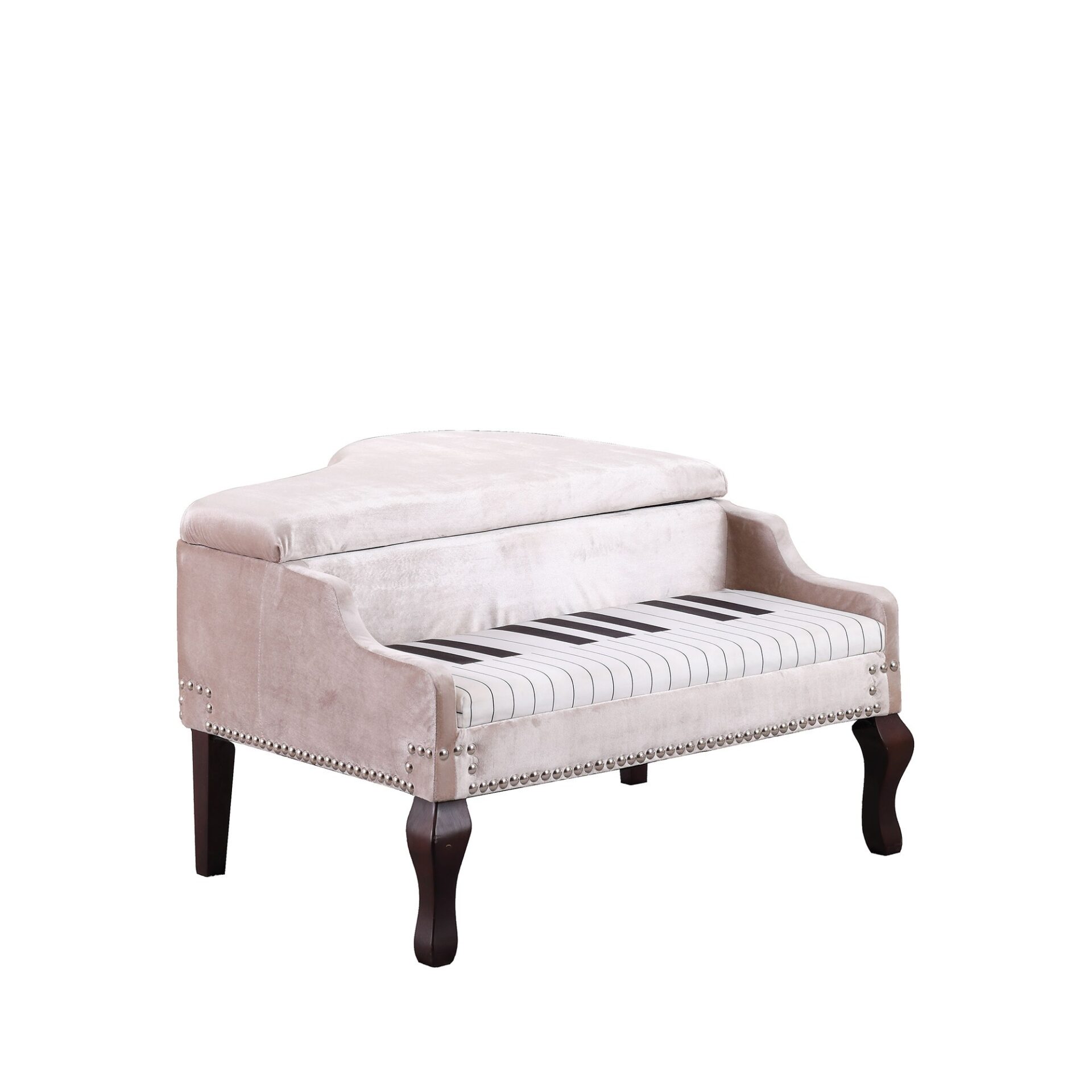 Silver Velour Baby Grand Piano Storage Bench with Nailhead Trim 4 Silver Velour Baby Grand Piano Storage Bench with Nailhead Trim - Image 4