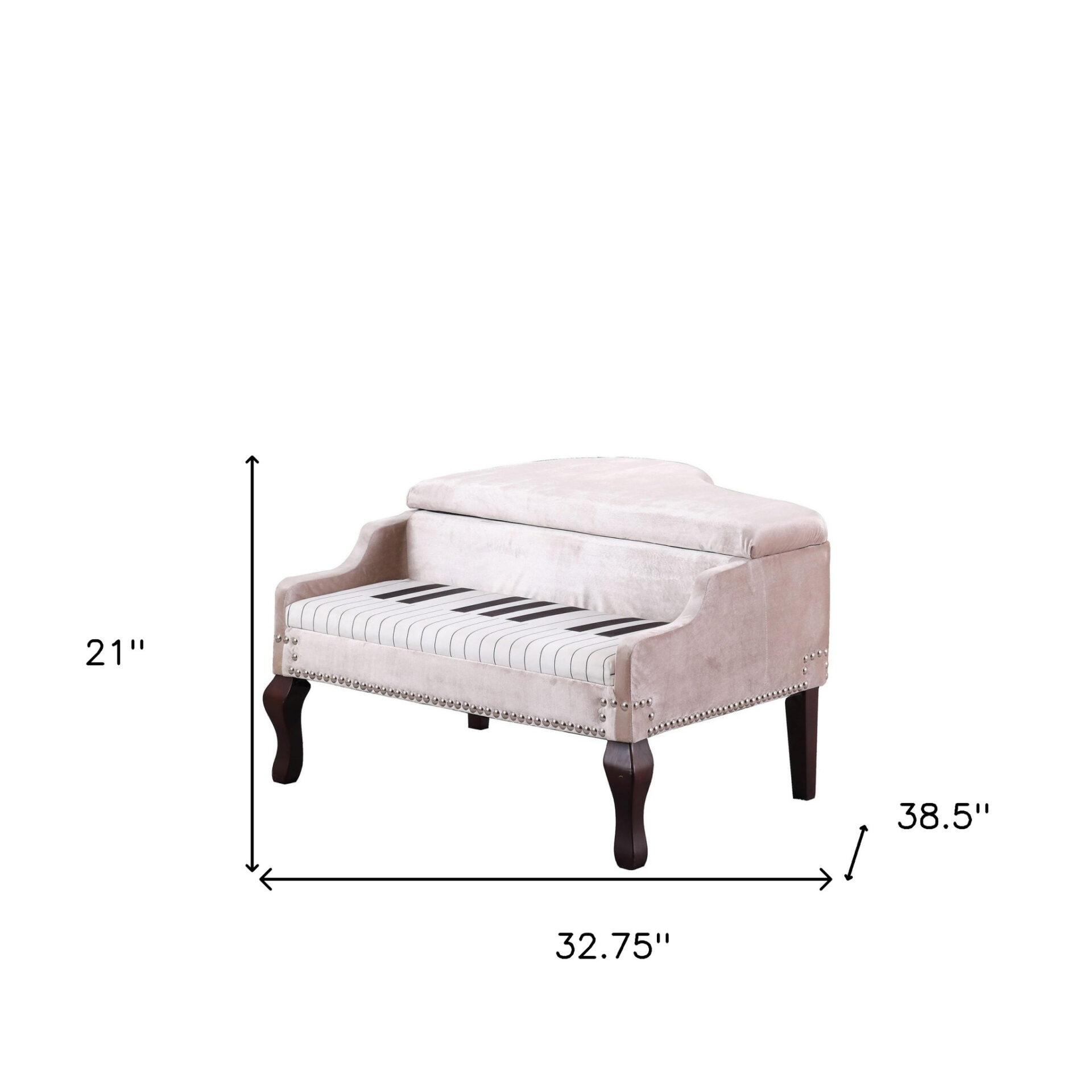Silver Velour Baby Grand Piano Storage Bench with Nailhead Trim 7 Silver Velour Baby Grand Piano Storage Bench with Nailhead Trim - Image 7