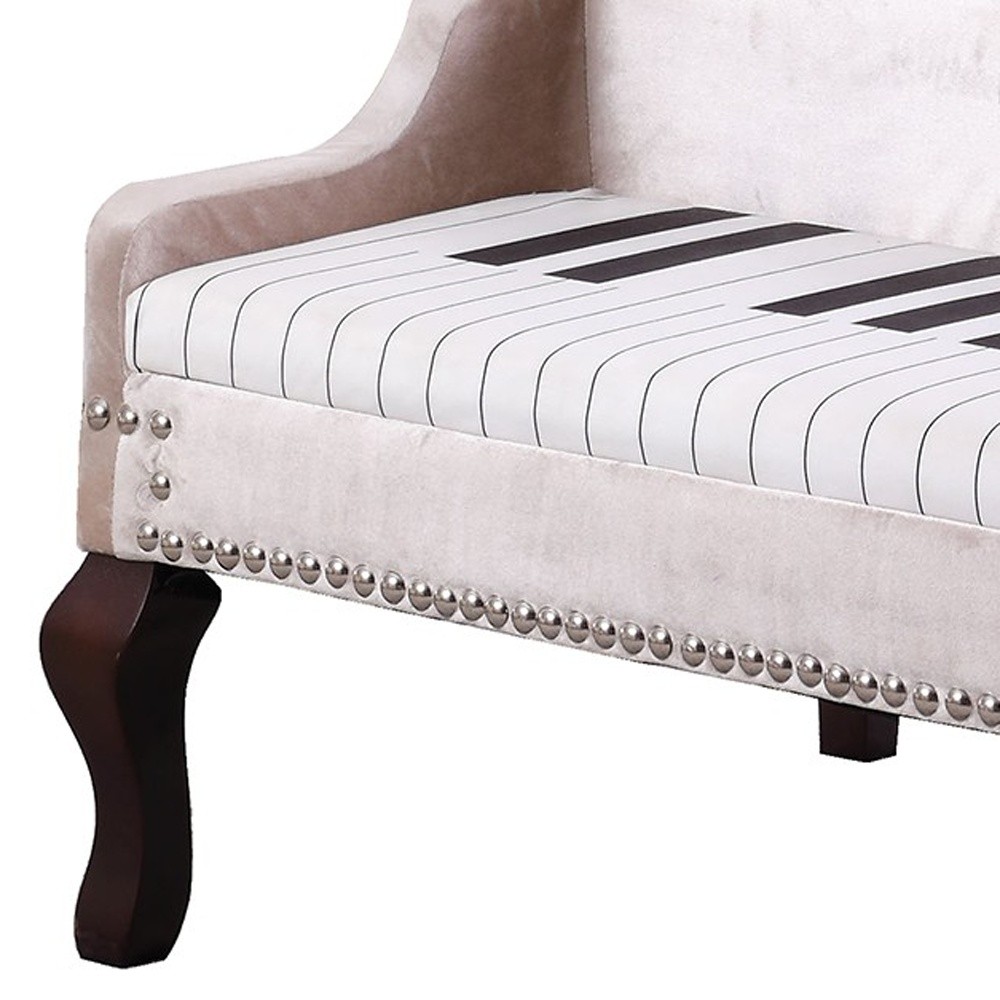 Silver Velour Baby Grand Piano Storage Bench with Nailhead Trim 5 Silver Velour Baby Grand Piano Storage Bench with Nailhead Trim - Image 5