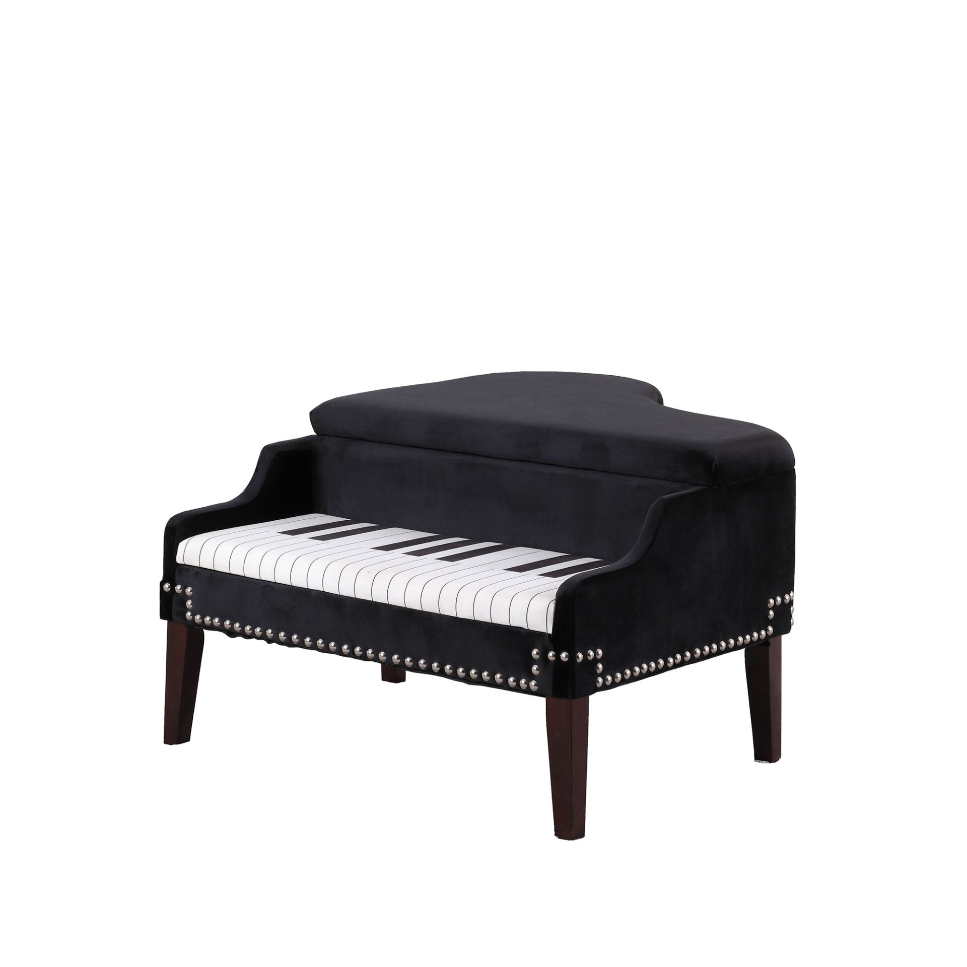 Black Velour Baby Grand Piano Storage Bench with Keyboard Seat 2 Black Velour Baby Grand Piano Storage Bench with Keyboard Seat - Image 2