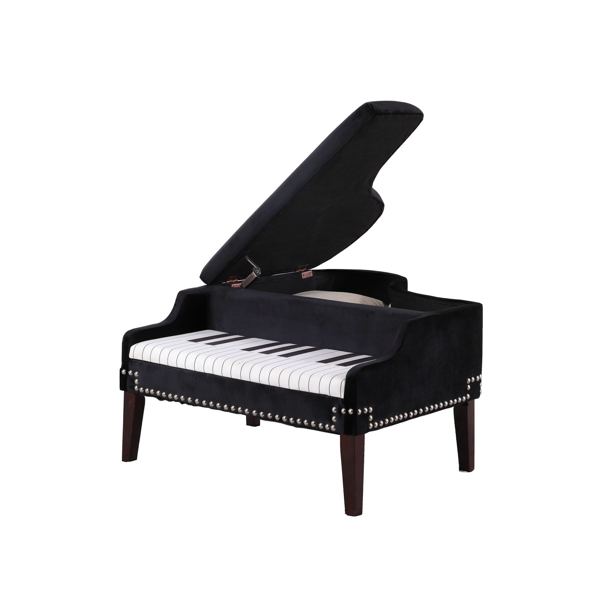 Black Velour Baby Grand Piano Storage Bench with Keyboard Seat 3 Black Velour Baby Grand Piano Storage Bench with Keyboard Seat - Image 3