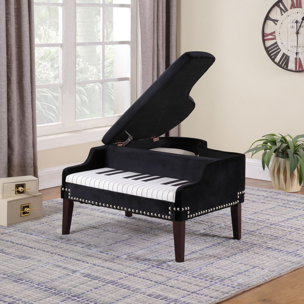 Black Velour Baby Grand Piano Storage Bench with Keyboard Seat 7 Black Velour Baby Grand Piano Storage Bench with Keyboard Seat - Image 7
