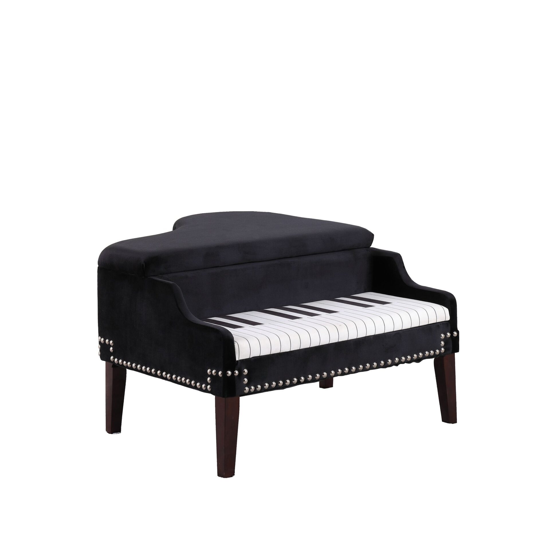 Black Velour Baby Grand Piano Storage Bench with Keyboard Seat 4 Black Velour Baby Grand Piano Storage Bench with Keyboard Seat - Image 4