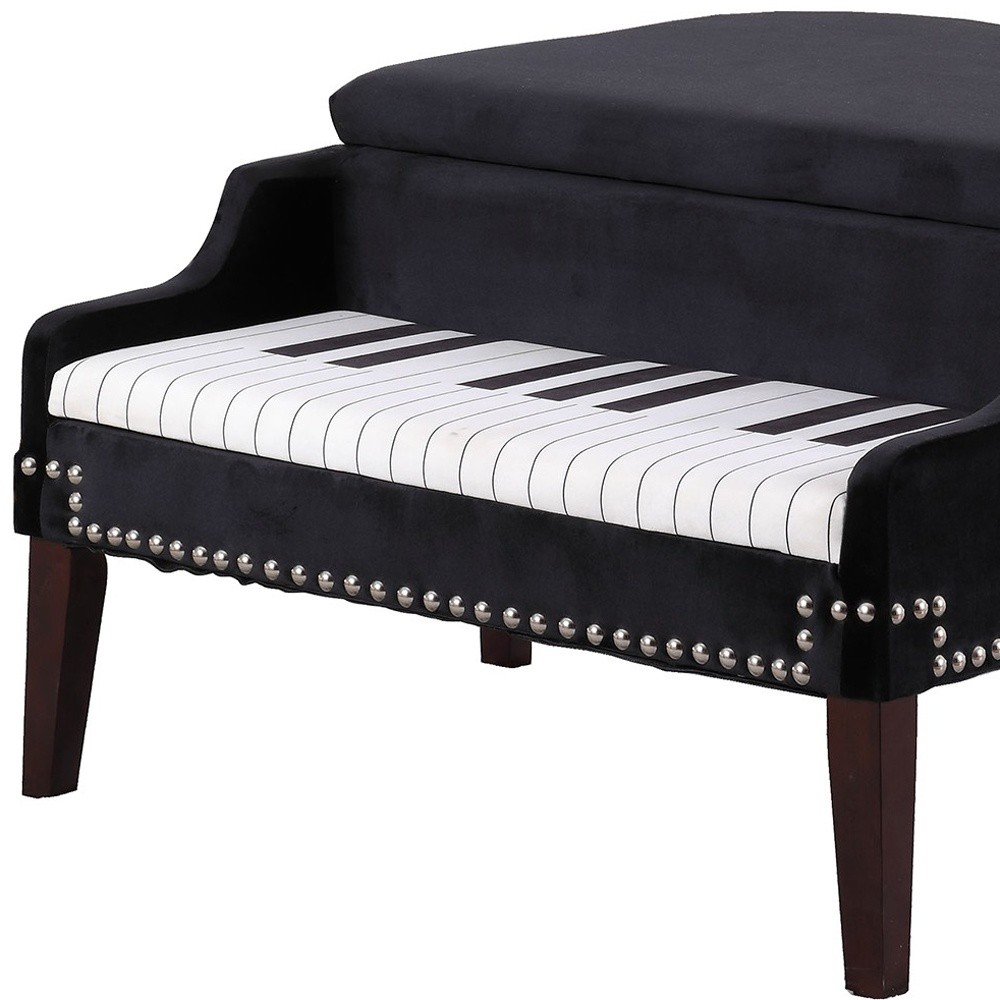 Black Velour Baby Grand Piano Storage Bench with Keyboard Seat 5 Black Velour Baby Grand Piano Storage Bench with Keyboard Seat - Image 5