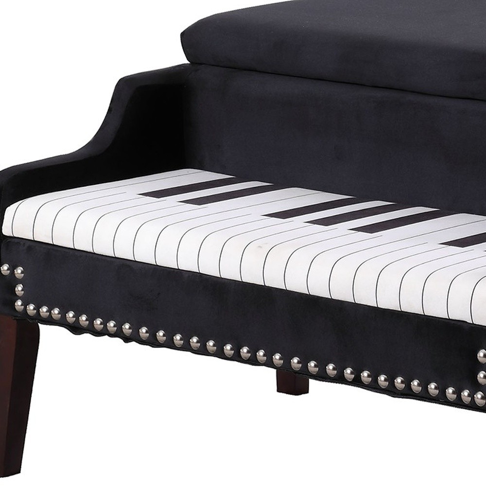Black Velour Baby Grand Piano Storage Bench with Keyboard Seat 6 Black Velour Baby Grand Piano Storage Bench with Keyboard Seat - Image 6