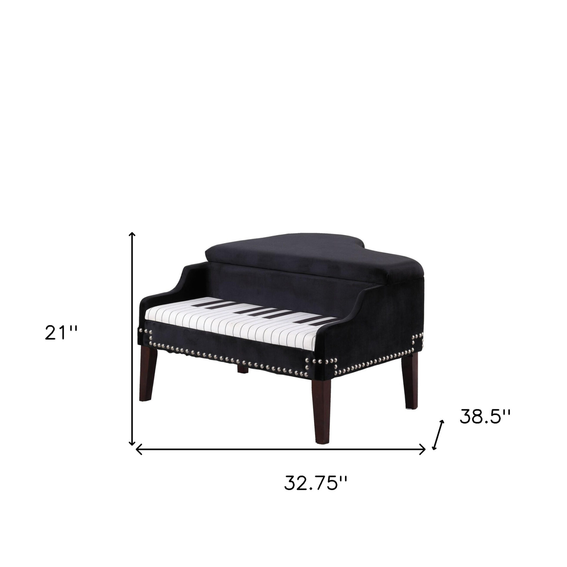 Black Velour Baby Grand Piano Storage Bench with Keyboard Seat 8 Black Velour Baby Grand Piano Storage Bench with Keyboard Seat - Image 8