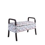 17" Dark Brown and Blue Floral Upholstered Entryway Bench With Storage 9 17" Dark Brown and Blue Floral Upholstered Entryway Bench With Storage