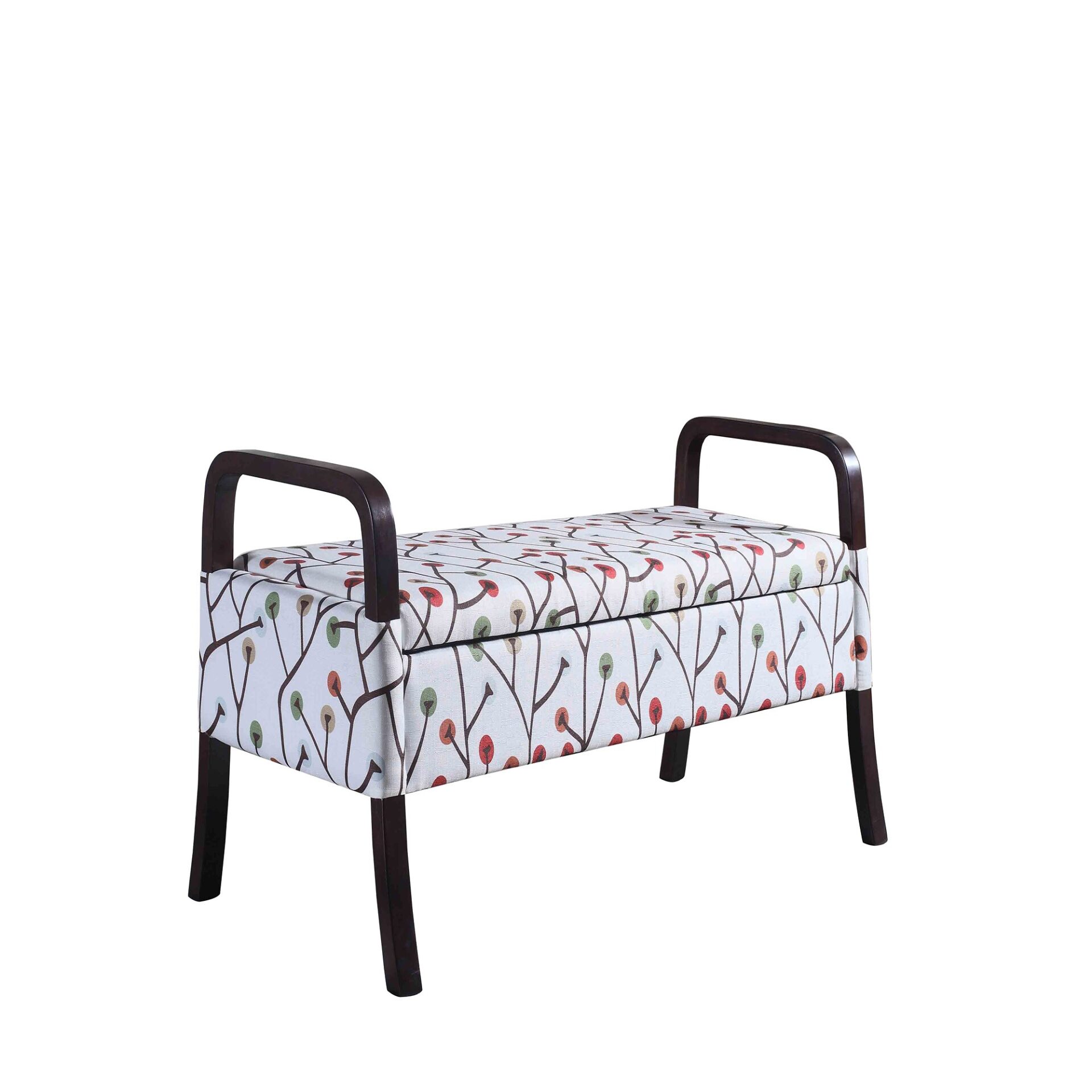 17" Dark Brown and Blue Floral Upholstered Entryway Bench With Storage 1 17" Dark Brown and Blue Floral Upholstered Entryway Bench With Storage