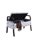 17" Dark Brown and Blue Floral Upholstered Entryway Bench With Storage 11 17" Dark Brown and Blue Floral Upholstered Entryway Bench With Storage