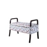 17" Dark Brown and Blue Floral Upholstered Entryway Bench With Storage 12 17" Dark Brown and Blue Floral Upholstered Entryway Bench With Storage