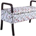 17" Dark Brown and Blue Floral Upholstered Entryway Bench With Storage 13 17" Dark Brown and Blue Floral Upholstered Entryway Bench With Storage
