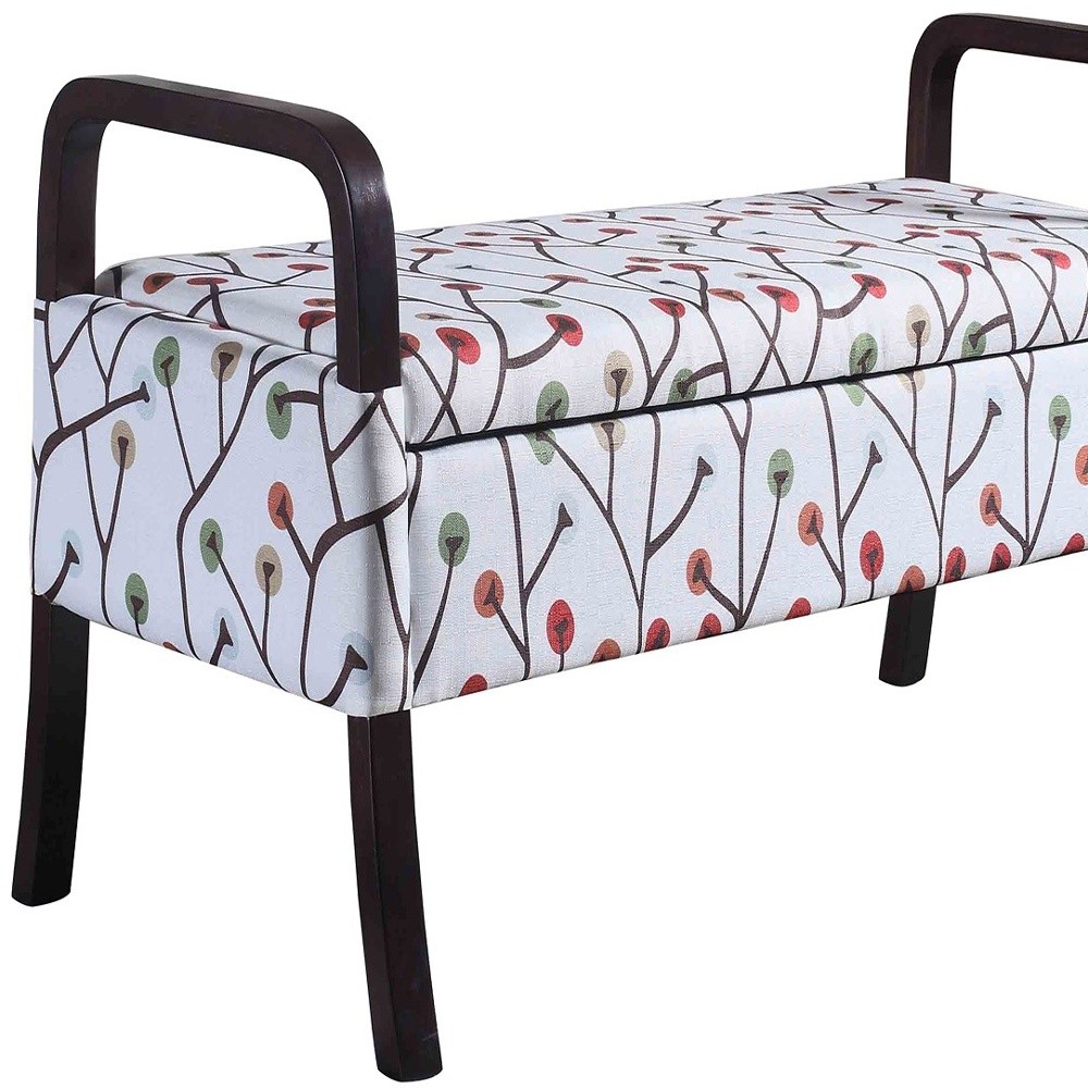 17" Dark Brown and Blue Floral Upholstered Entryway Bench With Storage 5 17" Dark Brown and Blue Floral Upholstered Entryway Bench With Storage - Image 5