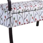 17" Dark Brown and Blue Floral Upholstered Entryway Bench With Storage 14 17" Dark Brown and Blue Floral Upholstered Entryway Bench With Storage