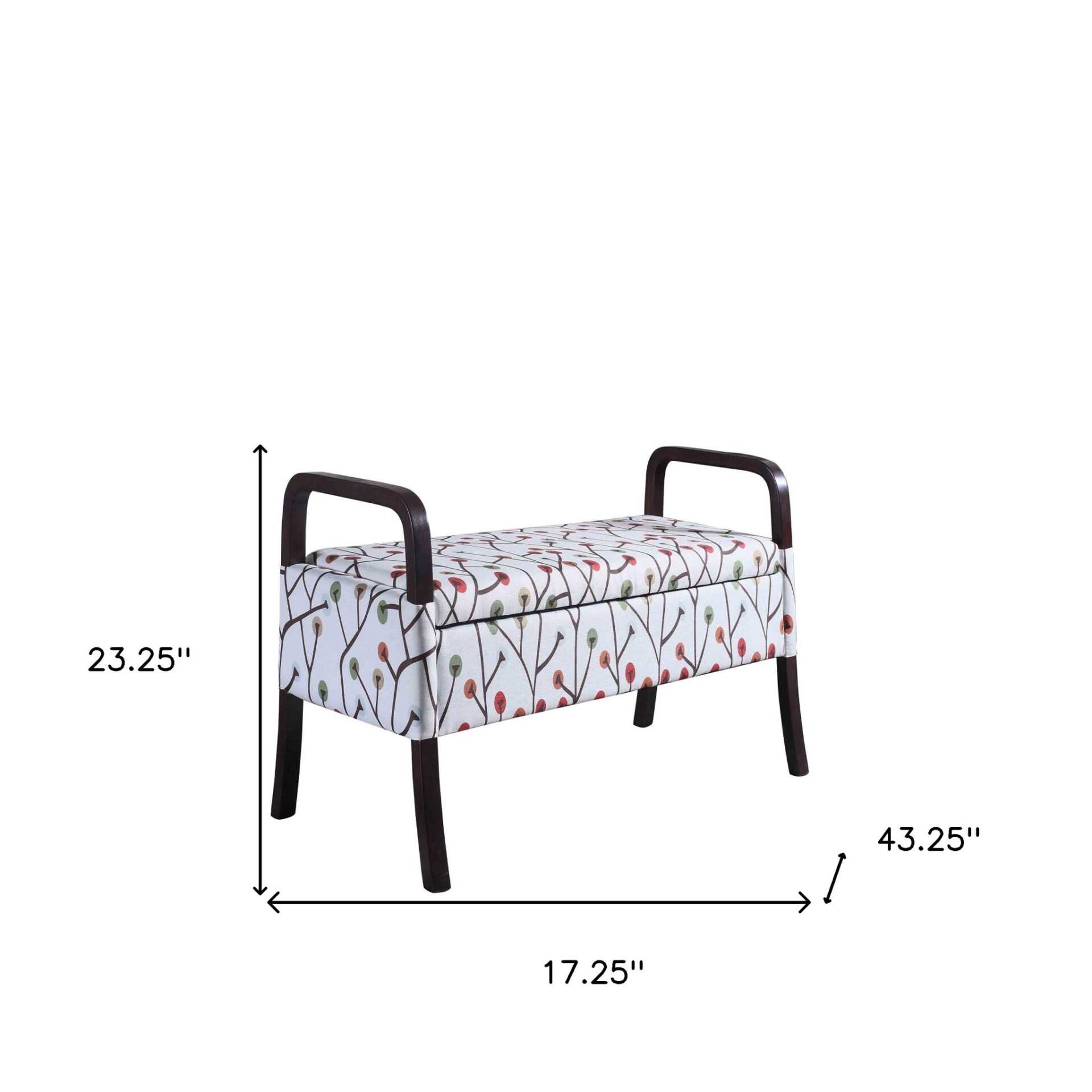 17" Dark Brown and Blue Floral Upholstered Entryway Bench With Storage 8 17" Dark Brown and Blue Floral Upholstered Entryway Bench With Storage - Image 8