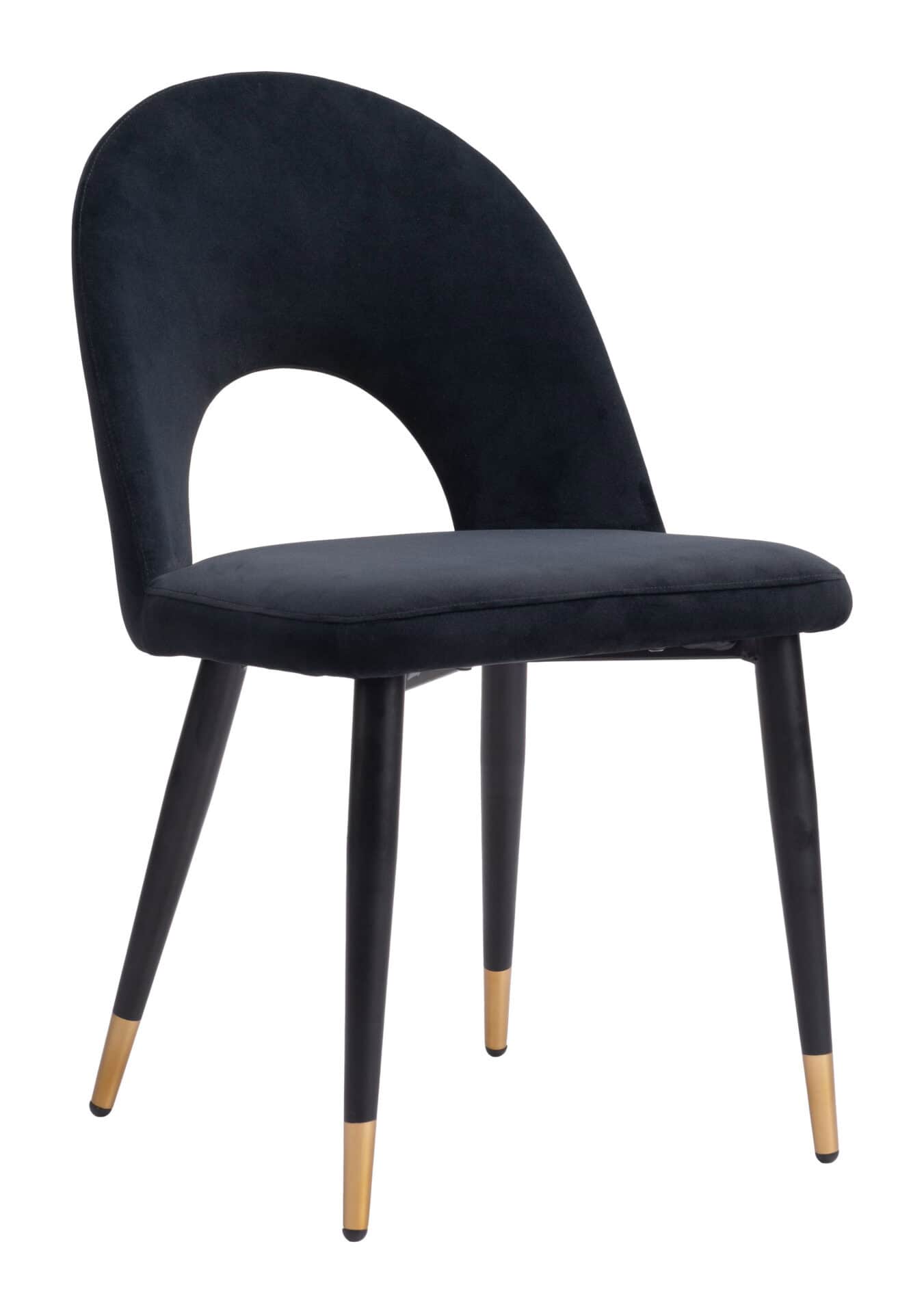 Modern Black Velvet Dining Chair with Steel Legs (Set of 2) 3 Modern Black Velvet Dining Chair with Steel Legs (Set of 2) - Image 3