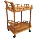 Oak Contemporary Rolling Bar Cart With Wine Storage