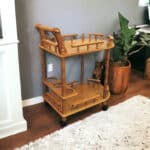 Oak Contemporary Rolling Bar Cart With Wine Storage