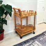 Oak Contemporary Rolling Bar Cart With Wine Storage