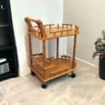 Oak Contemporary Rolling Bar Cart With Wine Storage