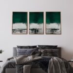 24" Set of 3 Green Abstract Canvas Wall Art
