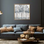29” Modern Blue Gray Forest Canvas Wall Art with Frame