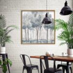 29” Modern Blue Gray Forest Canvas Wall Art with Frame