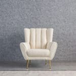 Cream Boucle Tufted Armchair with Gold Legs