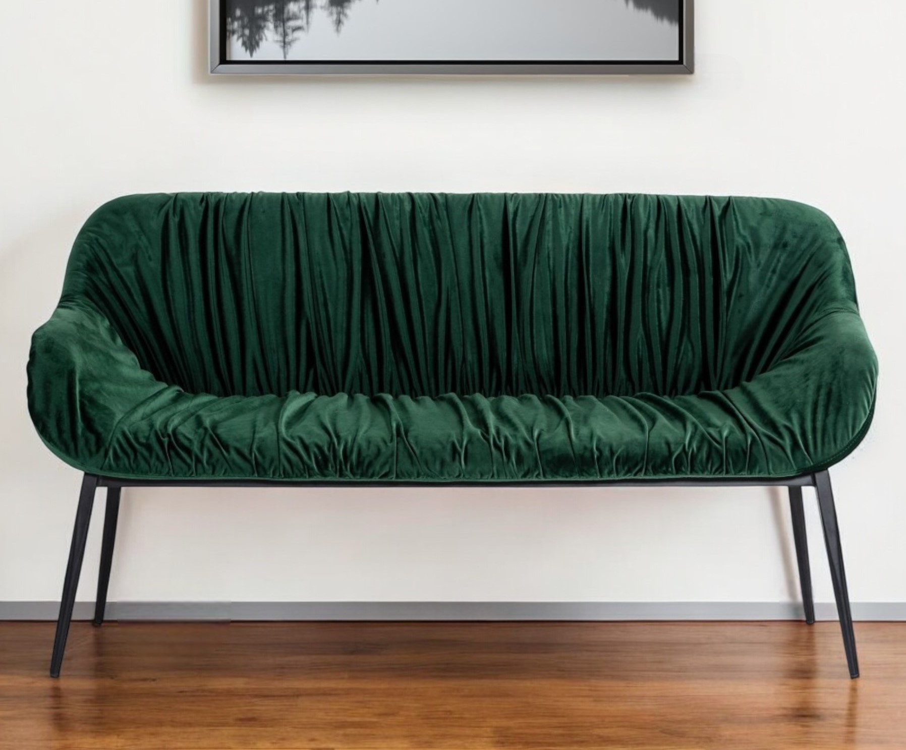 56" Green Velvet Upholstered Dining Bench with Black Metal Frame 1 56" Green Velvet Upholstered Dining Bench with Black Metal Frame