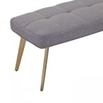47" Gray Linen Blend Tufted Dining Bench with Brass Frame