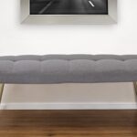 47" Gray Linen Blend Tufted Dining Bench with Brass Frame