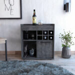 Smokey Oak Modern Bar Cabinet with Door and Cubbies 11 Smokey Oak Modern Bar Cabinet with Door and Cubbies