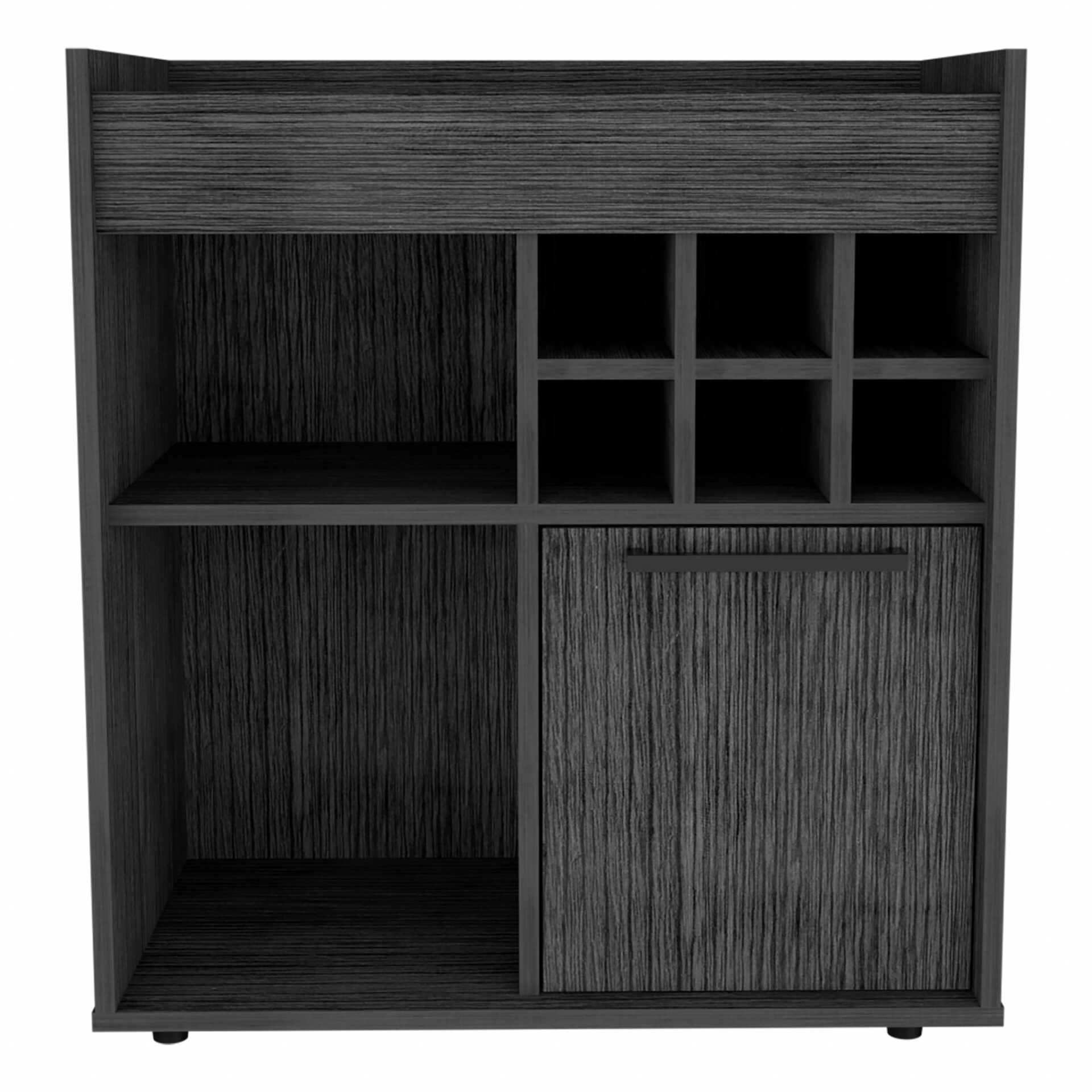 Smokey Oak Modern Bar Cabinet with Door and Cubbies 1 Smokey Oak Modern Bar Cabinet with Door and Cubbies