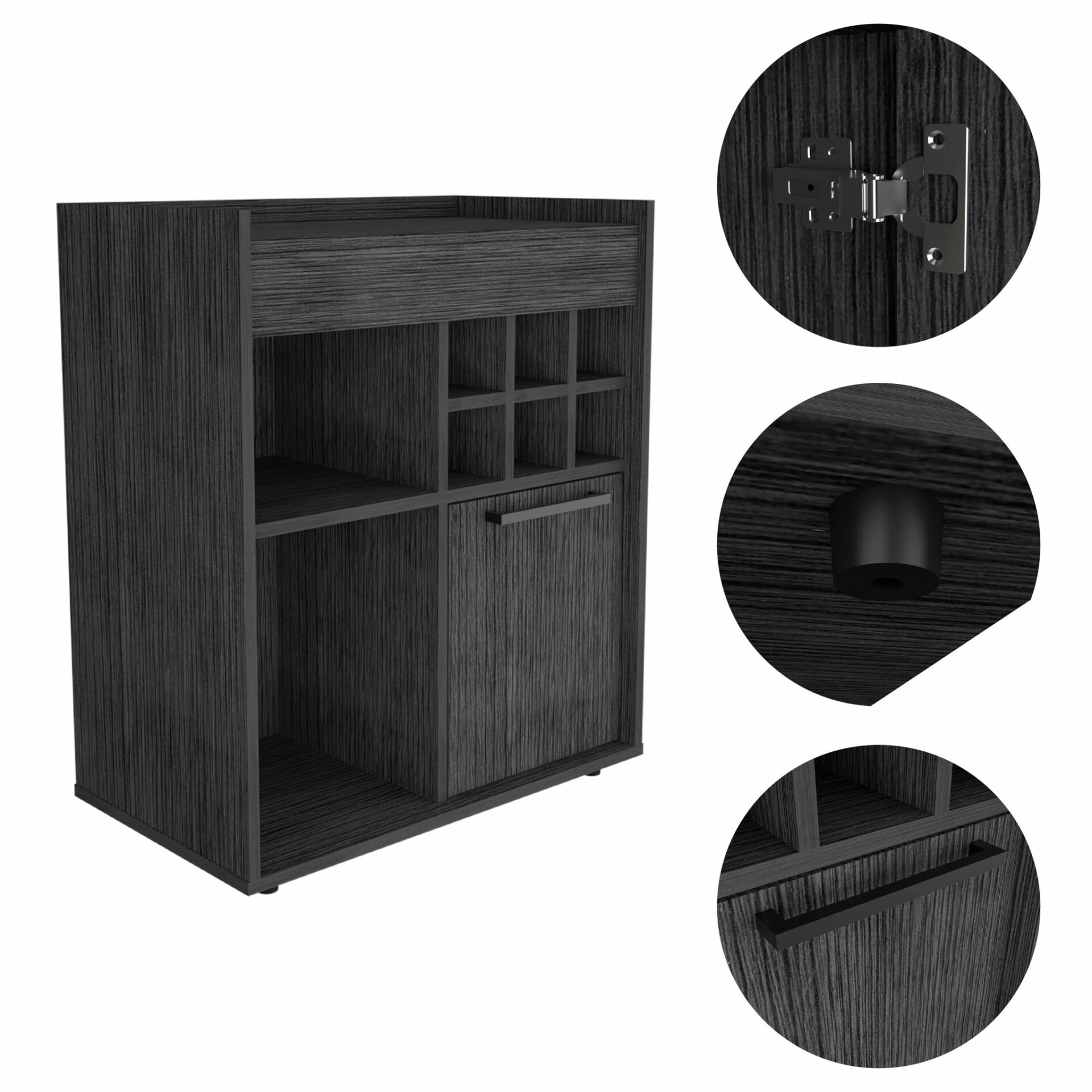 Smokey Oak Modern Bar Cabinet with Door and Cubbies 2 Smokey Oak Modern Bar Cabinet with Door and Cubbies - Image 2